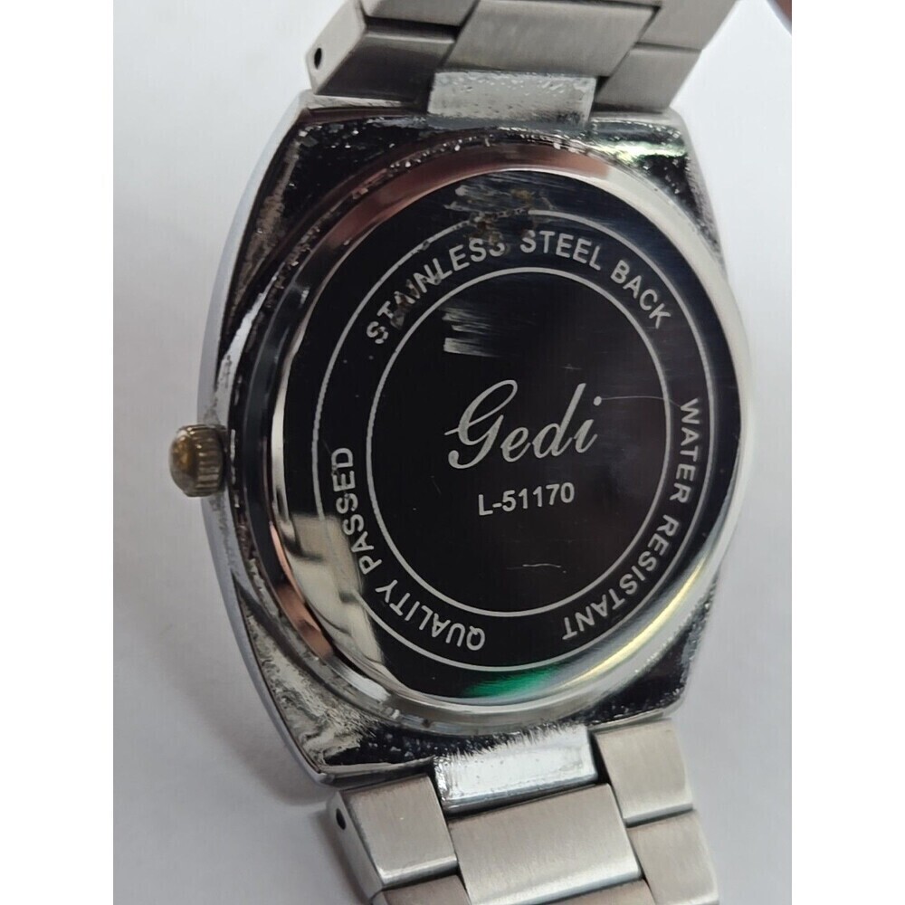 Gedi Quartz Day Date Silver Tone Cushion Case White Dial Women Watch New Battery - Picture 10 of 12
